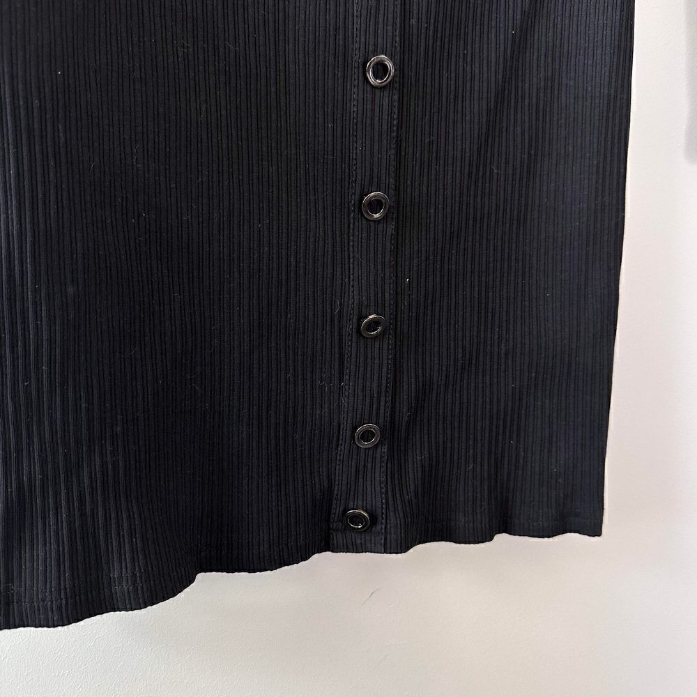 Lunik Women's Black Ribbed Bodycon Off Shoulder Button Down Long Sleeve Dress L - Picture 5 of 12
